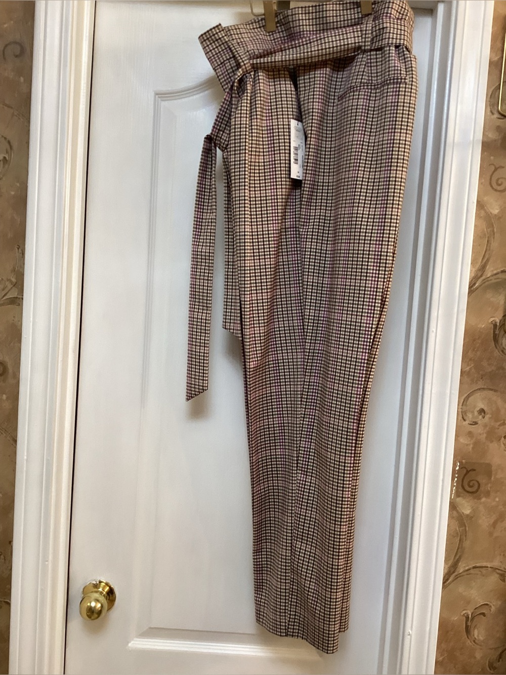 Checked Paperbag Waist Trousers with Tie Belt